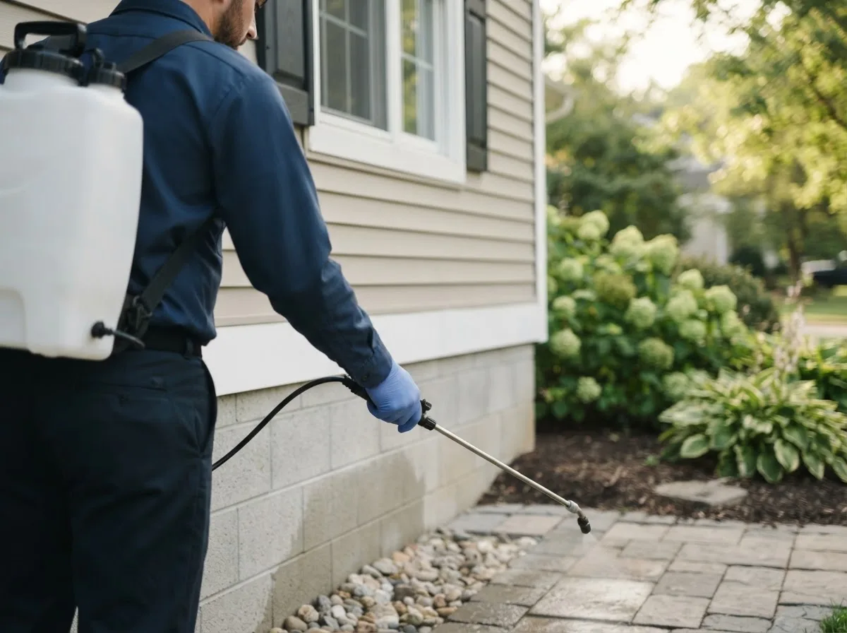 Pest control technician inspecting a home in West Valley, NY